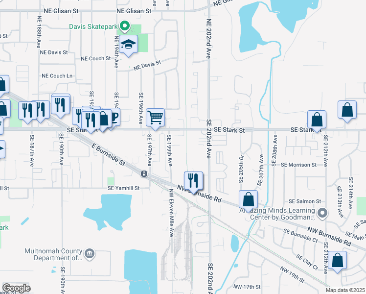 map of restaurants, bars, coffee shops, grocery stores, and more near 802-WI Southeast 199th Avenue in Portland