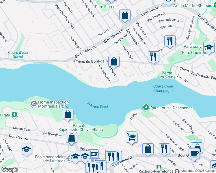 map of restaurants, bars, coffee shops, grocery stores, and more near 731 Terrasse Pesant in Laval