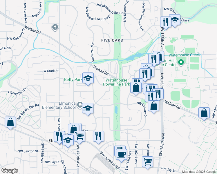 map of restaurants, bars, coffee shops, grocery stores, and more near 280 Southwest Delta Drive in Beaverton