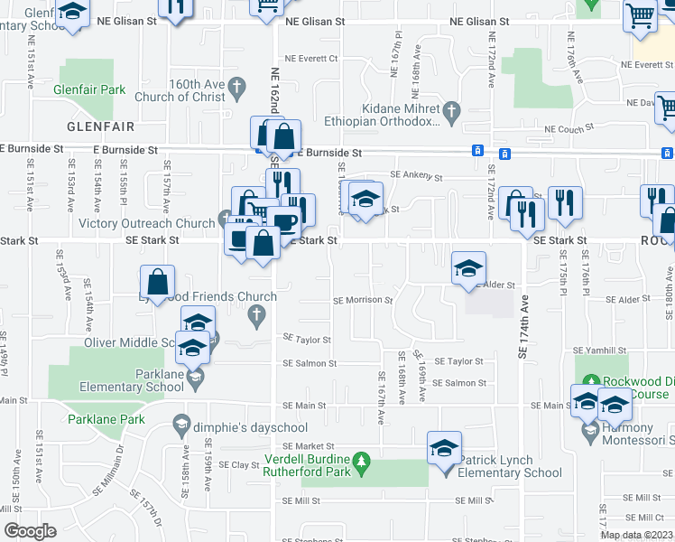 map of restaurants, bars, coffee shops, grocery stores, and more near 622 Southeast 164th Avenue in Portland