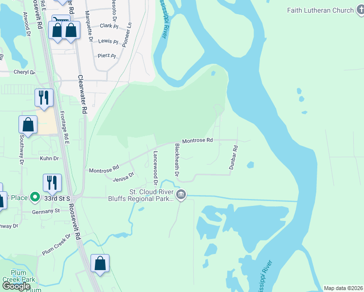 map of restaurants, bars, coffee shops, grocery stores, and more near 3113 Blackheath Drive in St. Cloud
