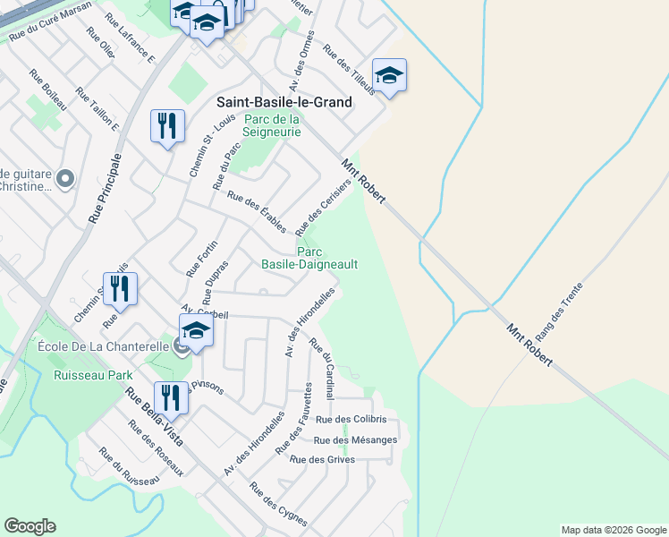 map of restaurants, bars, coffee shops, grocery stores, and more near 51 Rue Basile-Daigneault in Saint-Basile-le-Grand