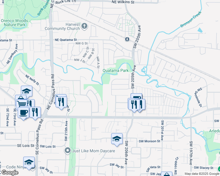 map of restaurants, bars, coffee shops, grocery stores, and more near 199 Southwest 208th Avenue in Beaverton