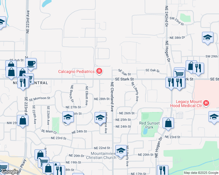 map of restaurants, bars, coffee shops, grocery stores, and more near 2901 Northeast Cleveland Avenue in Gresham