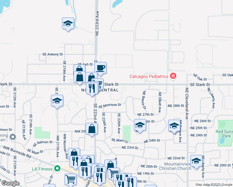map of restaurants, bars, coffee shops, grocery stores, and more near 22453 Southeast Morrison Street in Gresham