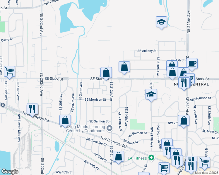map of restaurants, bars, coffee shops, grocery stores, and more near 711 Southeast 212th Avenue in Gresham