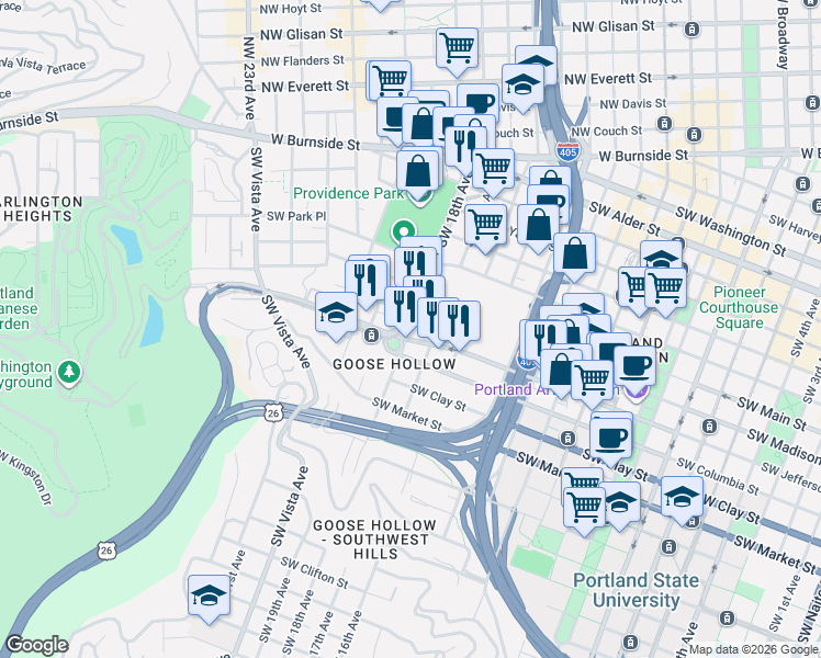 map of restaurants, bars, coffee shops, grocery stores, and more near in Portland