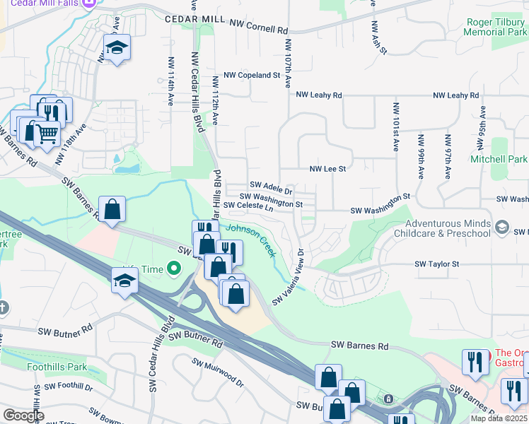 map of restaurants, bars, coffee shops, grocery stores, and more near 10918 Southwest Celeste Lane in Portland