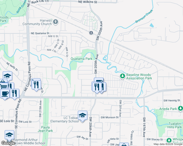 map of restaurants, bars, coffee shops, grocery stores, and more near 20583 Southwest Anna Court in Beaverton