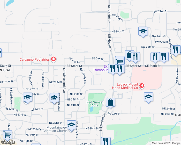 map of restaurants, bars, coffee shops, grocery stores, and more near 23900 Southeast Stark Street in Gresham