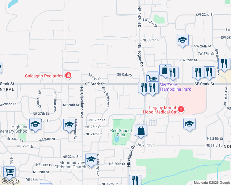 map of restaurants, bars, coffee shops, grocery stores, and more near 23900 Southeast Stark Street in Gresham