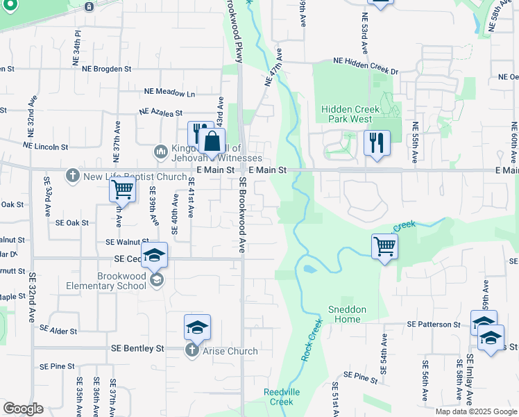 map of restaurants, bars, coffee shops, grocery stores, and more near 4724 East Main Street in Hillsboro