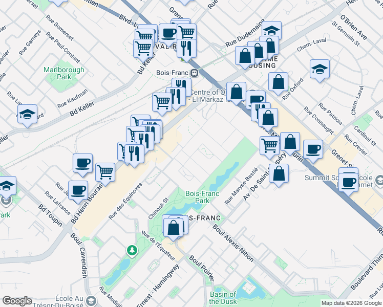 map of restaurants, bars, coffee shops, grocery stores, and more near 2305 Rue William-Longhurst in Montréal