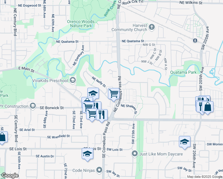 map of restaurants, bars, coffee shops, grocery stores, and more near 407 Northeast Natalie Street in Hillsboro