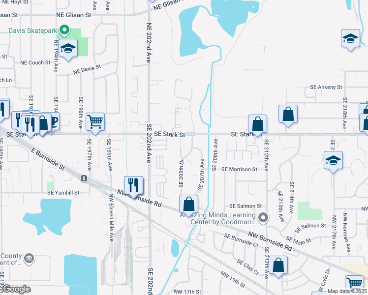 map of restaurants, bars, coffee shops, grocery stores, and more near 503 Southeast 204th Place in Gresham