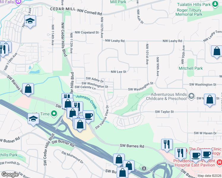 map of restaurants, bars, coffee shops, grocery stores, and more near 85 Southwest 105th Terrace in Portland