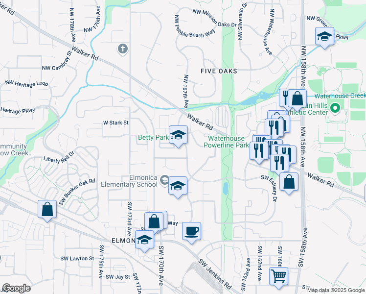 map of restaurants, bars, coffee shops, grocery stores, and more near 100 Southwest 167th Avenue in Beaverton