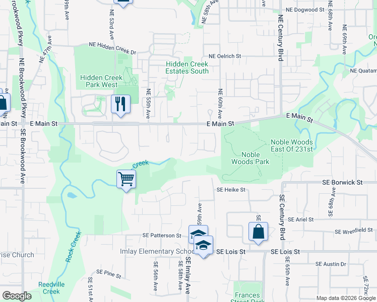 map of restaurants, bars, coffee shops, grocery stores, and more near 5795 Southeast Preston Court in Hillsboro