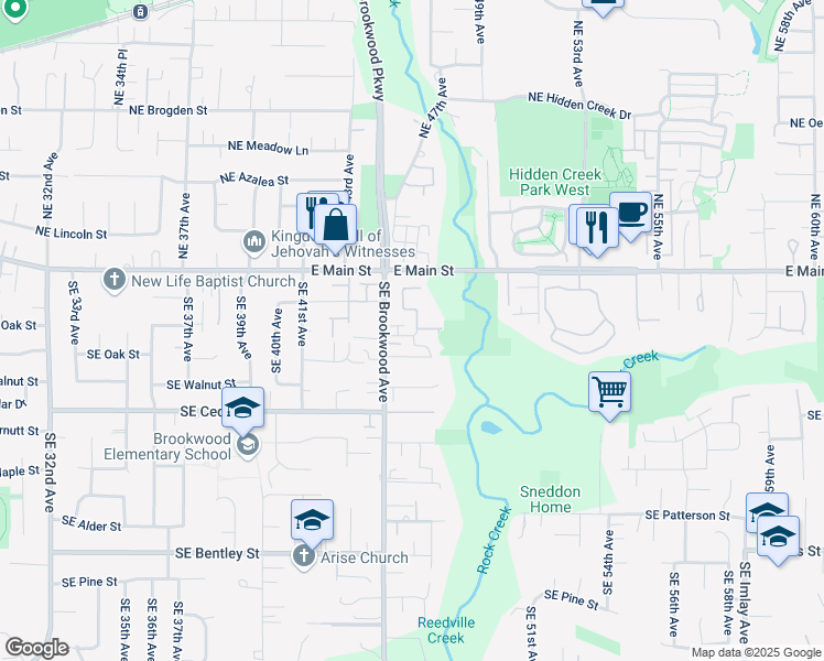 map of restaurants, bars, coffee shops, grocery stores, and more near 4724 East Main Street in Hillsboro