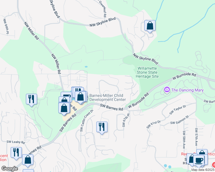map of restaurants, bars, coffee shops, grocery stores, and more near 6830 Southwest Windemere Loop in Portland