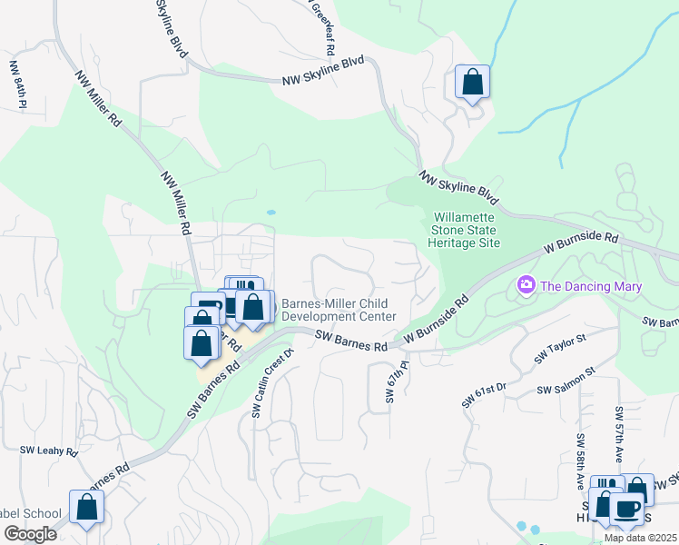 map of restaurants, bars, coffee shops, grocery stores, and more near 6830 Southwest Windemere Loop in Portland