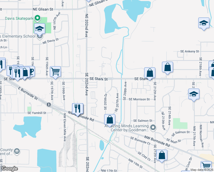 map of restaurants, bars, coffee shops, grocery stores, and more near 503 Southeast 204th Place in Gresham