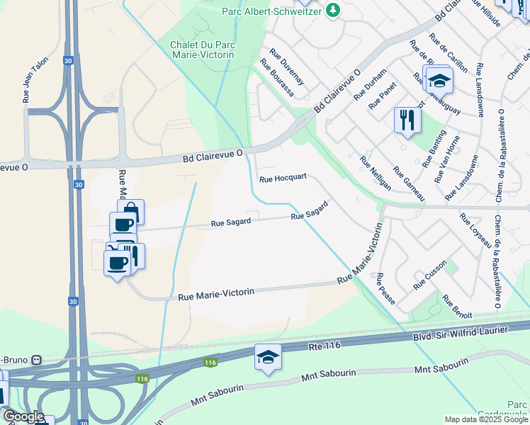 map of restaurants, bars, coffee shops, grocery stores, and more near 1321 Rue Hocquart in Saint-Bruno-de-Montarville