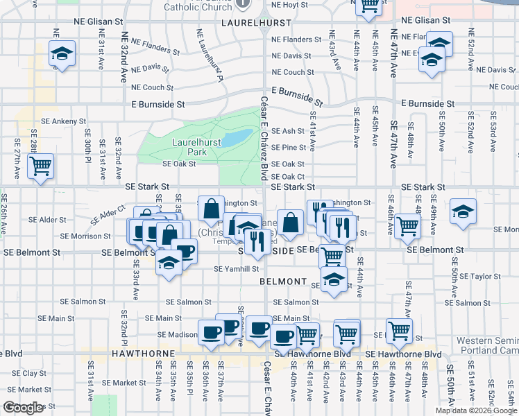 map of restaurants, bars, coffee shops, grocery stores, and more near in Portland