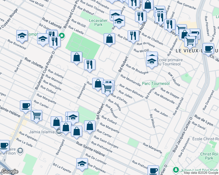 map of restaurants, bars, coffee shops, grocery stores, and more near 685 Boulevard Nobert in Longueuil
