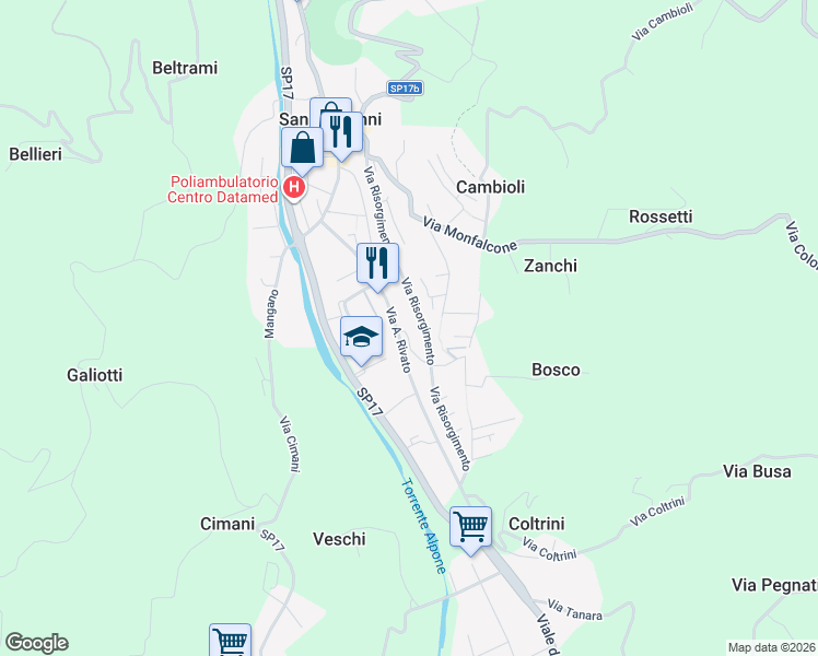 map of restaurants, bars, coffee shops, grocery stores, and more near 1 Via Zamicheli in San Giovanni Ilarione