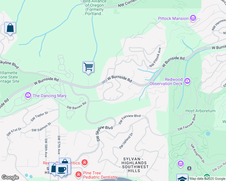 map of restaurants, bars, coffee shops, grocery stores, and more near 625 Southwest 48th Drive in Portland