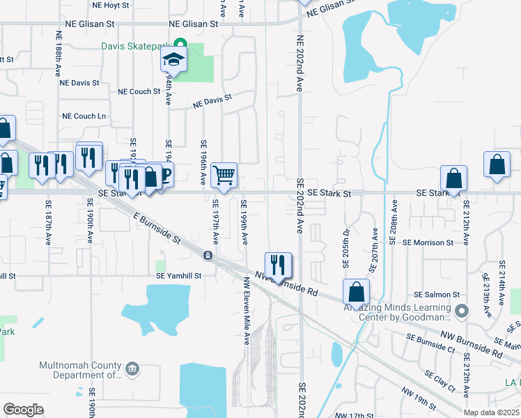 map of restaurants, bars, coffee shops, grocery stores, and more near 20012 Southeast Stark Street in Portland