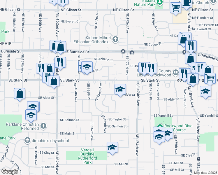 map of restaurants, bars, coffee shops, grocery stores, and more near in Gresham