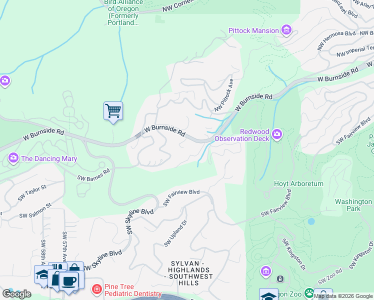 map of restaurants, bars, coffee shops, grocery stores, and more near 4620 West Burnside Road in Portland