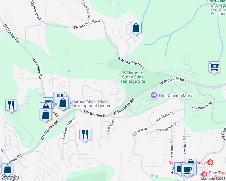 map of restaurants, bars, coffee shops, grocery stores, and more near 6645 West Burnside Road in Portland