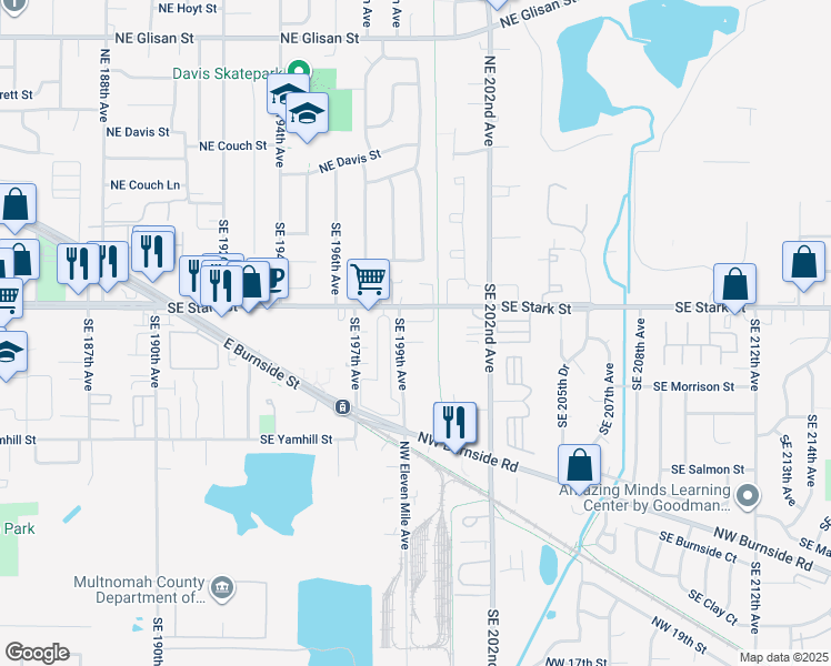 map of restaurants, bars, coffee shops, grocery stores, and more near 19937 Southeast Washington Court in Portland