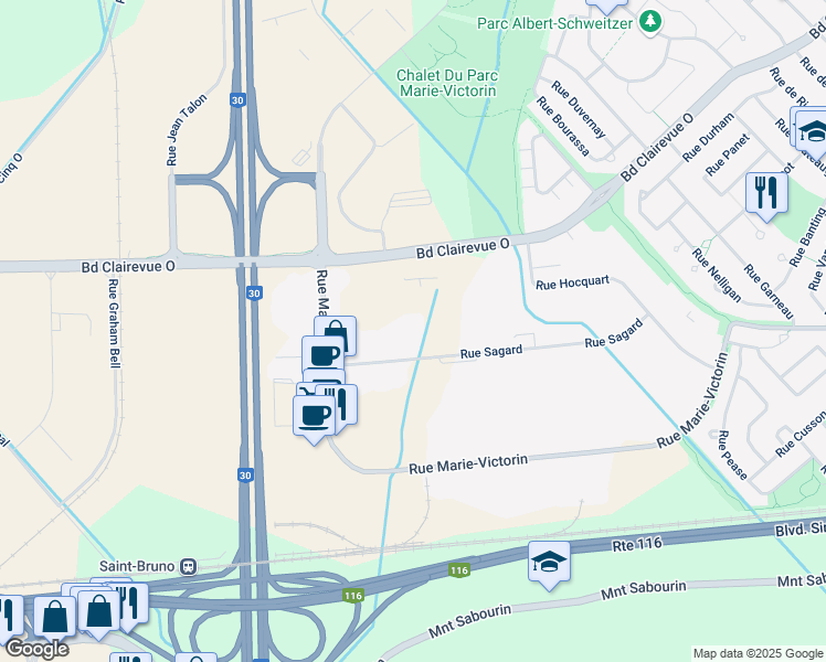 map of restaurants, bars, coffee shops, grocery stores, and more near 615 Rue Sagard in Saint-Bruno-de-Montarville