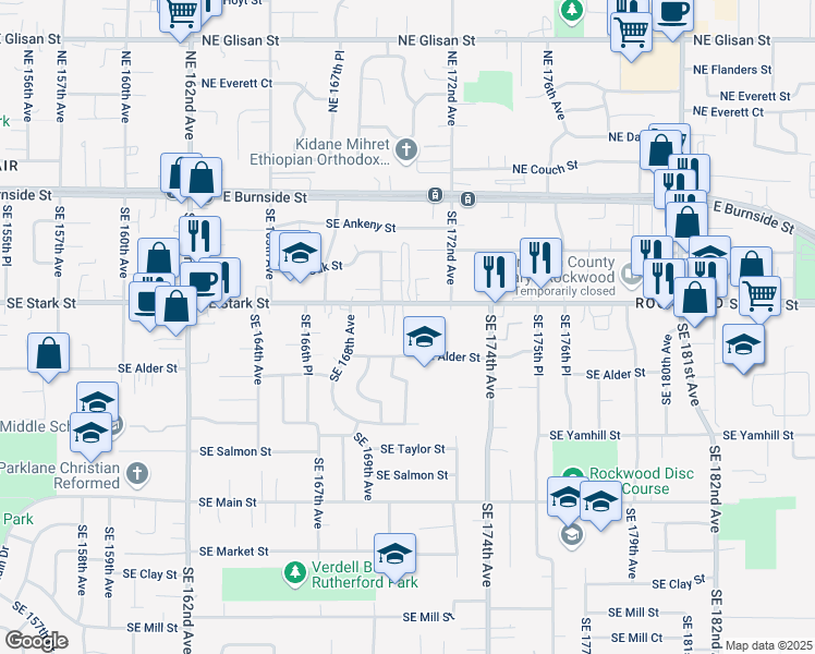 map of restaurants, bars, coffee shops, grocery stores, and more near in Gresham