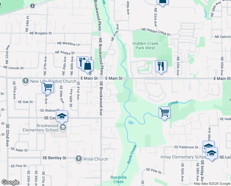 map of restaurants, bars, coffee shops, grocery stores, and more near 5010 East Main Street in Hillsboro