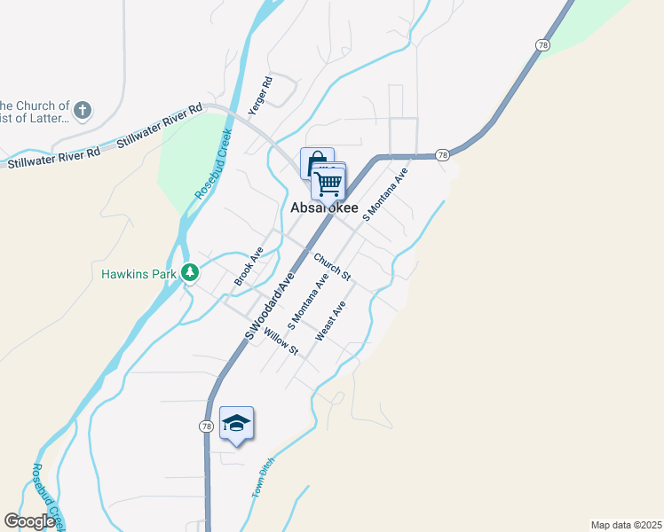 map of restaurants, bars, coffee shops, grocery stores, and more near 99 S Montana Ave in Absarokee