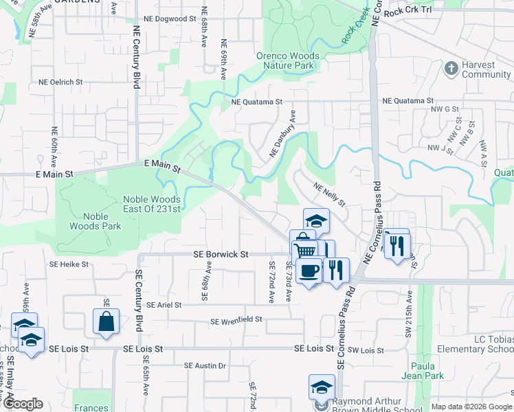 map of restaurants, bars, coffee shops, grocery stores, and more near 7071 Northeast Ridge Drive in Hillsboro