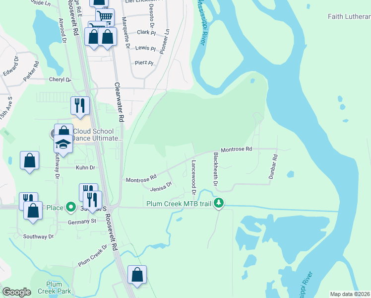 map of restaurants, bars, coffee shops, grocery stores, and more near 3103 Golf Terrace in St. Cloud