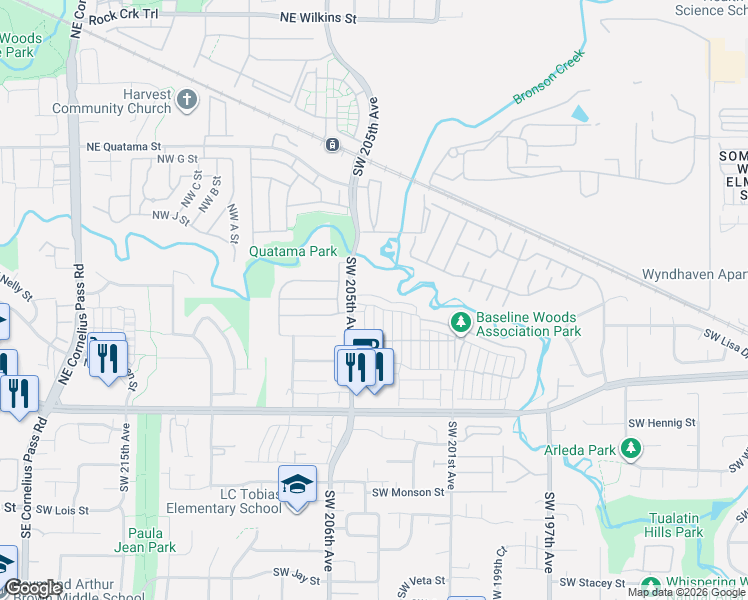 map of restaurants, bars, coffee shops, grocery stores, and more near 20435 Southwest Gracie Street in Beaverton