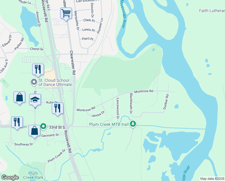 map of restaurants, bars, coffee shops, grocery stores, and more near 3103 Golf Terrace in St. Cloud