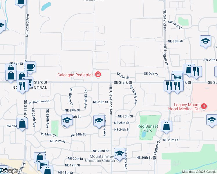 map of restaurants, bars, coffee shops, grocery stores, and more near 23500 Southeast Stark Street in Gresham