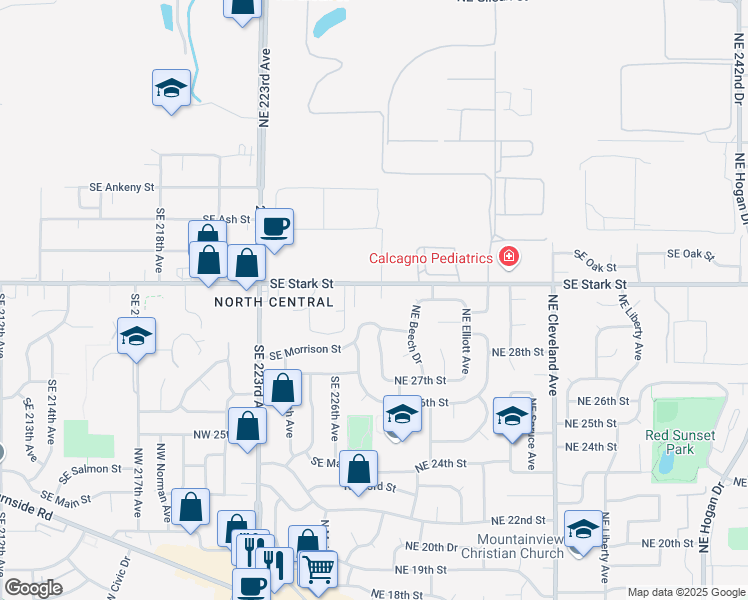map of restaurants, bars, coffee shops, grocery stores, and more near 22744 Southeast Stark Street in Gresham