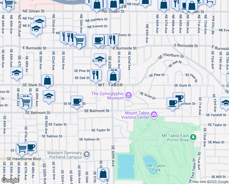 map of restaurants, bars, coffee shops, grocery stores, and more near 504-510 Southeast 61st Avenue in Portland