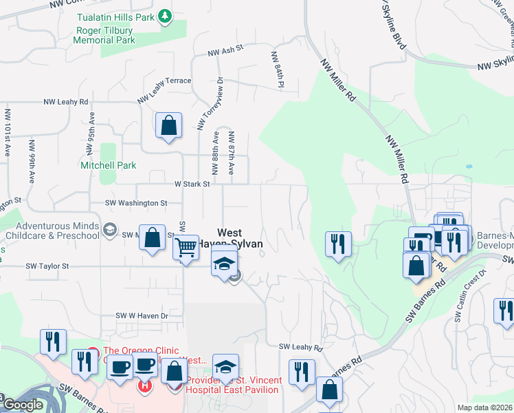 map of restaurants, bars, coffee shops, grocery stores, and more near 80 Southwest 85th Avenue in Portland
