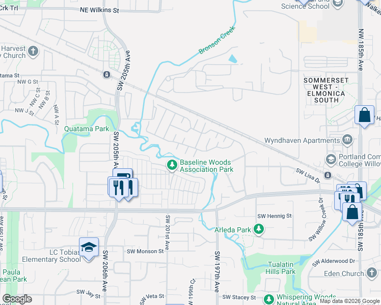 map of restaurants, bars, coffee shops, grocery stores, and more near 33 Southwest Poplar Boulevard in Beaverton