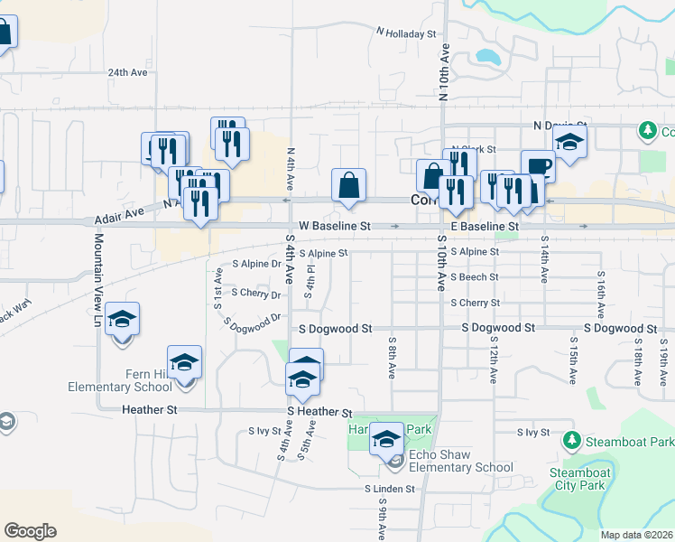 map of restaurants, bars, coffee shops, grocery stores, and more near 130 South 5th Avenue in Cornelius